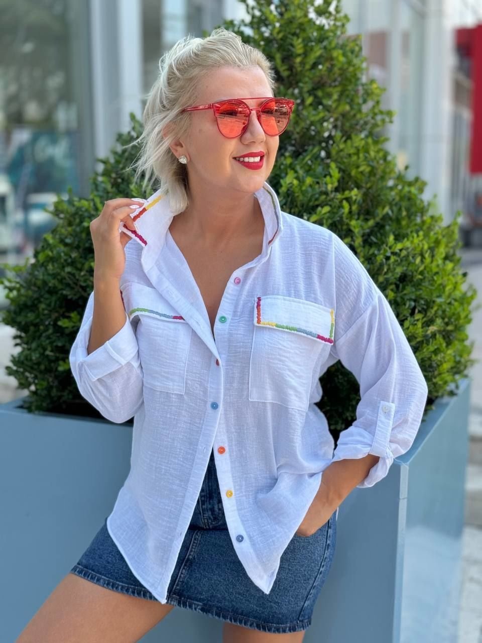 RENKLİ MODEL KETEN GÖMLEK