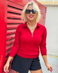 POLO FERMUARLI YAKA TRİKO BLUZ