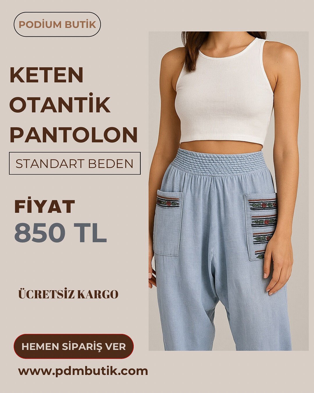 YIKAMALI KETEN ŞALVAR PANTOLON