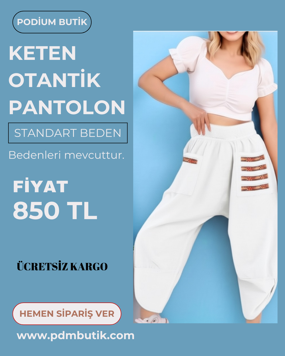 YIKAMALI KETEN ŞALVAR PANTOLON