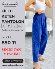 YANLAR FİLELİ KETEN ŞALVAR PANTOLON