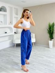 YANLAR FİLELİ KETEN ŞALVAR PANTOLON