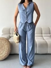 TENSEL KUMAŞ YELEK PANTOLON TAKIM