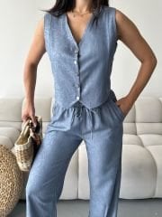 TENSEL KUMAŞ YELEK PANTOLON TAKIM