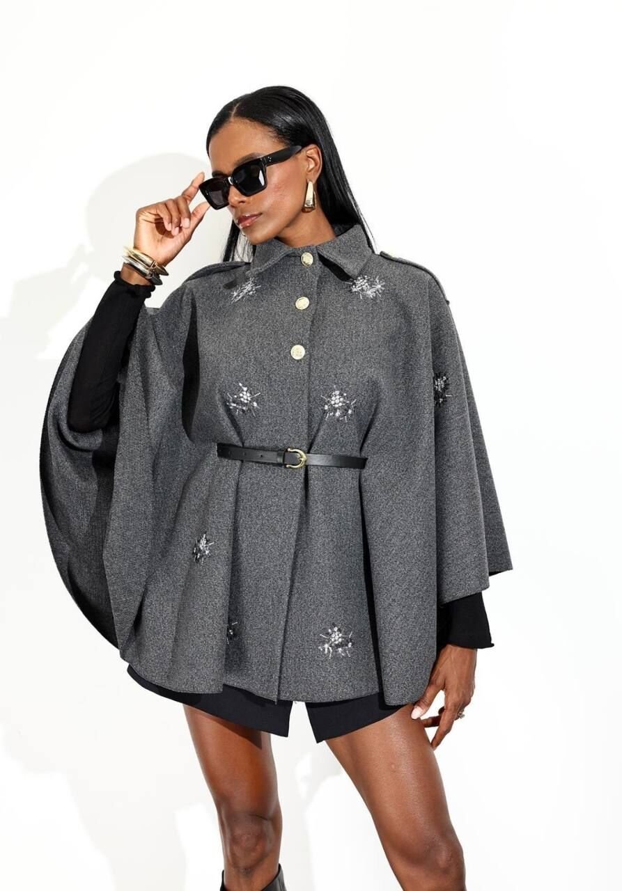 KAŞE KUMAŞ KEMERLİ PANÇO KABAN