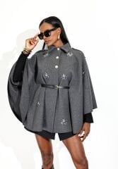 KAŞE KUMAŞ KEMERLİ PANÇO KABAN