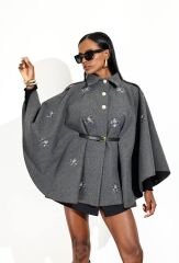 KAŞE KUMAŞ KEMERLİ PANÇO KABAN