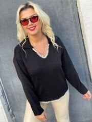 NAKIŞ DETAYLI TRİKO KEMER ÜSTÜ KAZAK