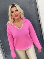 NAKIŞ DETAYLI TRİKO KEMER ÜSTÜ KAZAK